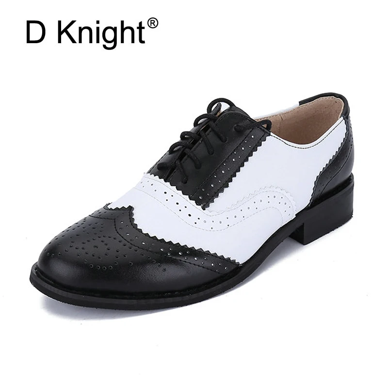 Handmade Women Genuine Full Grain Leather Oxfords Shoes Woman Big Size 32-43 Retro Flats Round Toe Brogue Oxford Shoes For Women