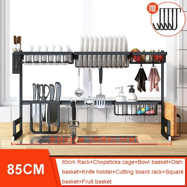Black 85cm Кухонная раковина из нержавеющей стали, стойка для чаши, тарелок, сушилка для посуды Tiktok, горячая губка для посуды, раковина, полка для хранения, кухонный Органайзер - Цвет: Black 85cm