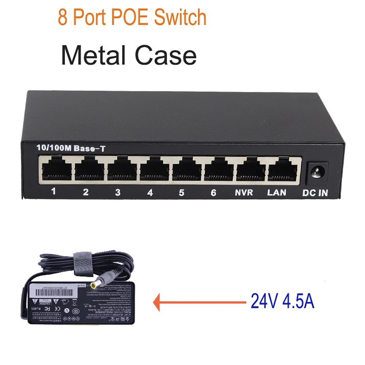 Metal With Power 24 В 8 портов POE коммутатор Ethernet 100 Мбит/с сети IP камеры беспроводной AP 6+ 2 сетевые коммутаторы 108 ВТ PoE концентратор - Цвет: Metal With Power