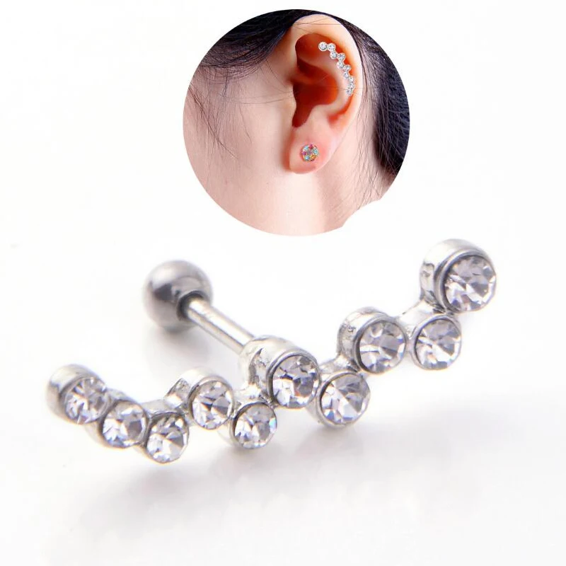 Wholesale20Pcs 316L Хирургическая Сталь 5 CZ Кристаллы Хряща Бар Tragus Helix Пирсинг Серьги