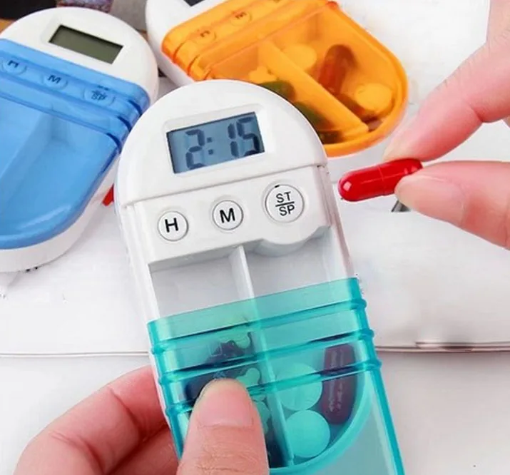 

Automatic electronic timing Home Boxes Blank Pill Cases Container 2 Grids Mini Portable Travel Case