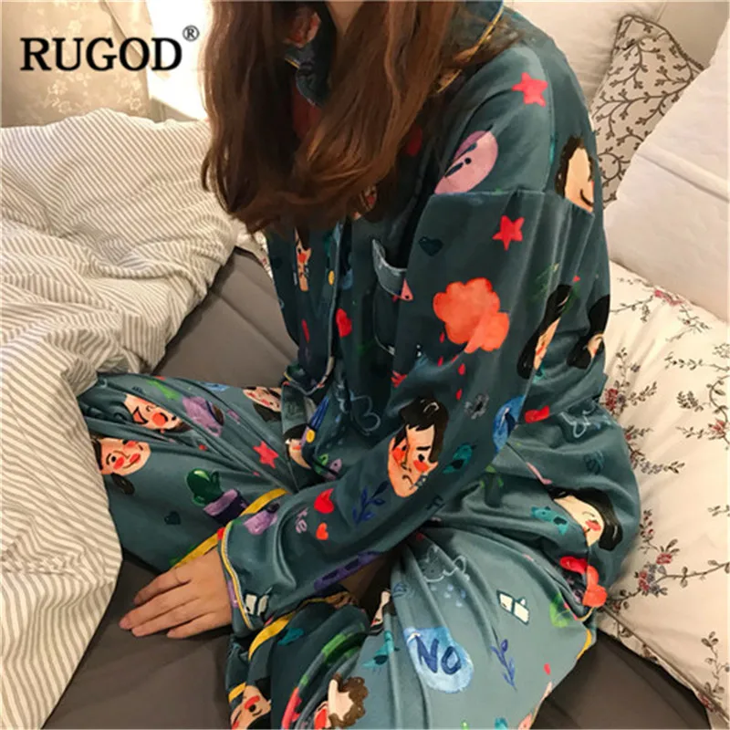 RUGOD/Весенний пижамный комплект из двух предметов Забавные топы на пуговицах с