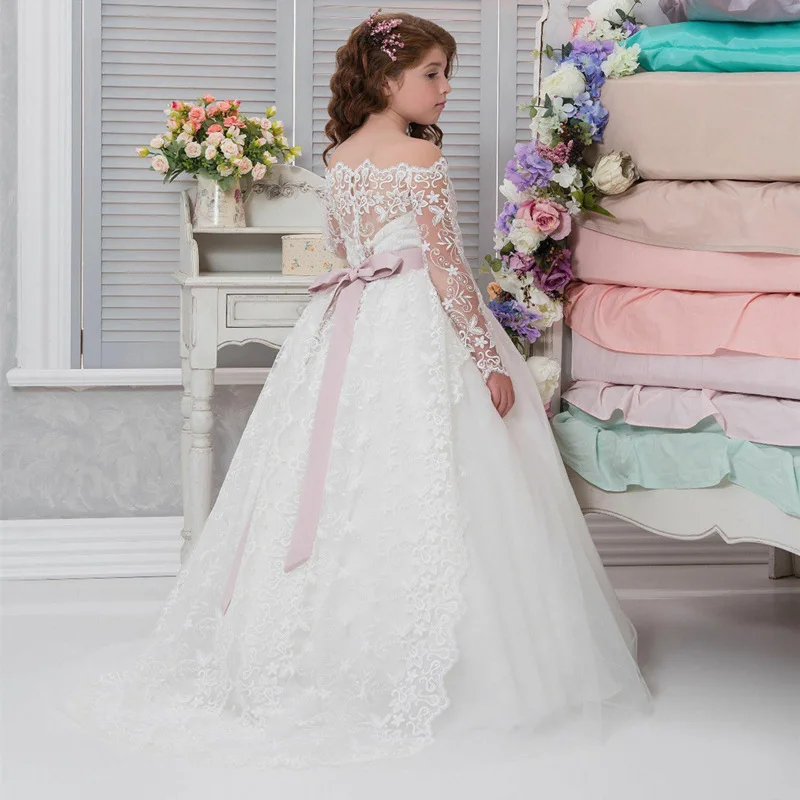 Элегантные белые кружевные платья Spplique для девочек с длинным рукавом и цветочным