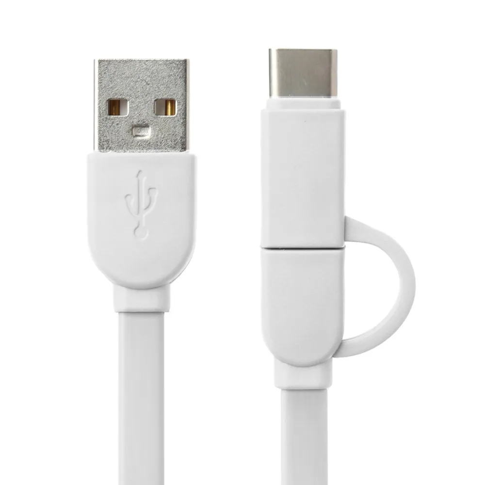 1m Micro USB + Type C 2-в-1 Зарядное устройство для передачи данных зарядный TPE плоский