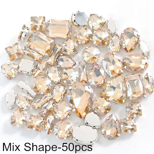 mix shape size 50pcs Золотые стразы для шампанского, стразы для шитья с плоской задней стороной, стразы для шитья одежды B1236 - Цвет: mix shape size 50pcs