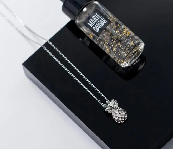 Authentic 100% REAL. 925 Sterling Silver fINE Jewelry Fruit Green pineapple pendant Necklace zirconia GTLx1774 | Украшения и
