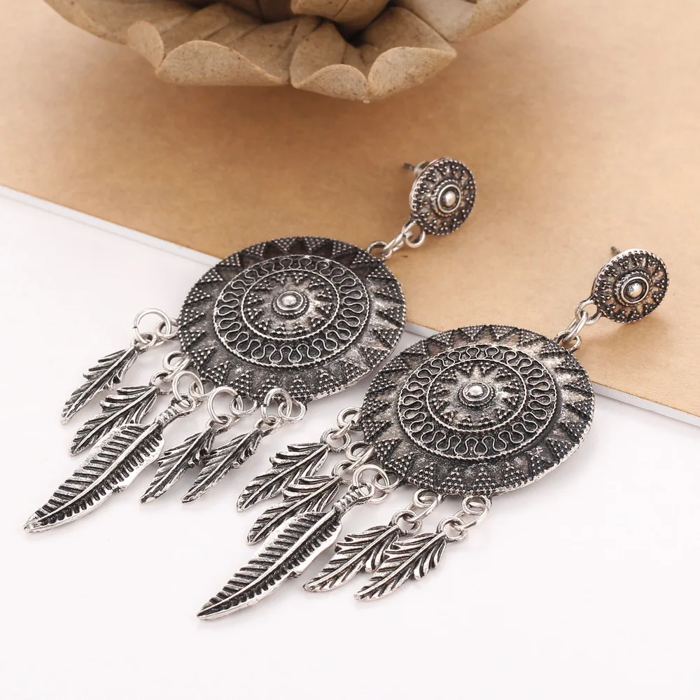 Античный серебряный цвет Ловец снов кисточкой серьги для женщин золотистый