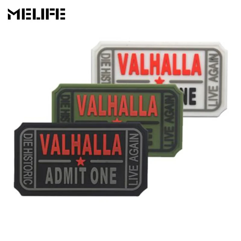 

Hunting accessories VALHALLA ADMIT ONE 3D PVC Patch Rubber Patches Military Tactical Armband badge applique For Clothing hat bag