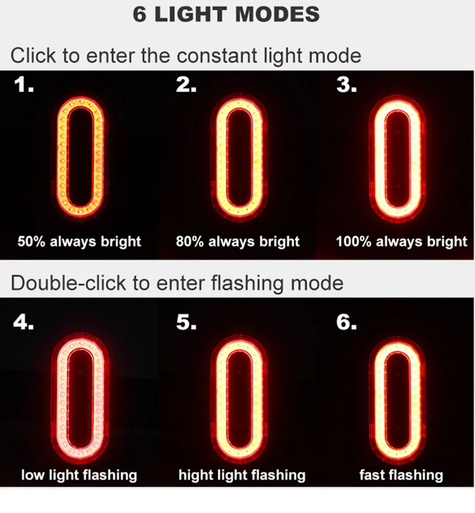 Светодиодный USB Перезаряжаемый задний фонарь для велосипеда велосипедный