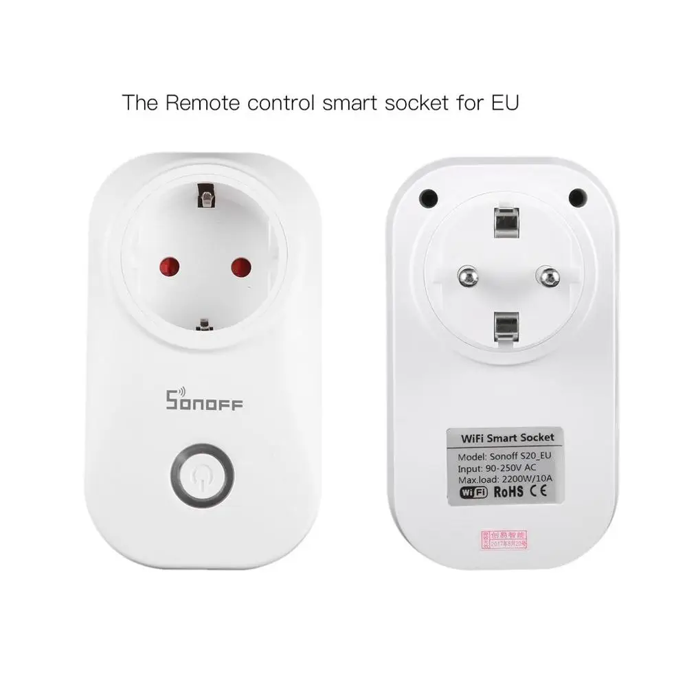 EU Plug Sonoff S20 EU/US/UK беспроводная WiFi розетка с таймером 10A 2200 Вт Разъем дистанционного питания IOS Android телефон с дистанционным управлением умный дом - Цвет: EU Plug