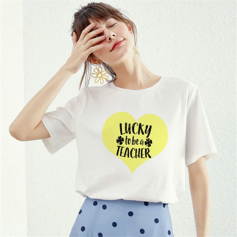 Lucky To Be A Teacher Футболка женская 2019 хлопок Харадзюку эстетический принт Женская
