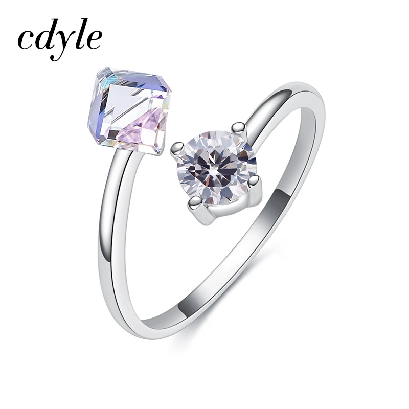 Purple Cdyle 925 пробы серебряные кольца свободного размера для женщин украшенные кристаллами обручальные кольца кубическое Кристальное кольцо - Цвет основного камня: Purple