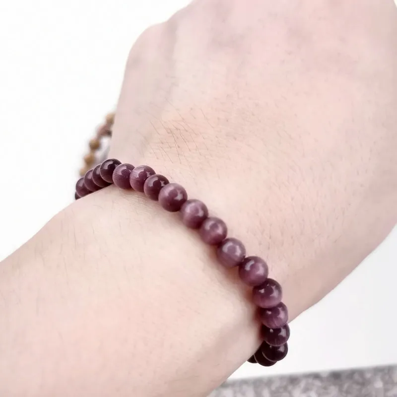 Purple cat eyeball Минималистичный 6 мм натуральный браслет для женщин и мужчин тигровый глаз розовый кристалл вулканический каменный Агат из бисера Йога стрейч браслеты - Окраска металла: Purple cat eyeball