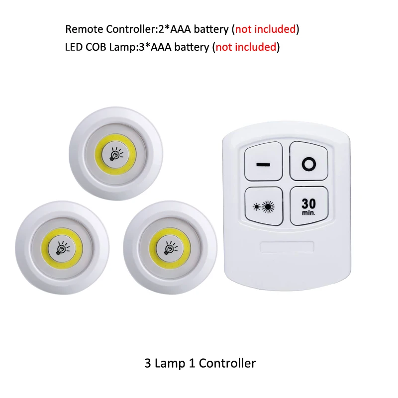 3 lamp 1 controller Светодиодный аварийный свет COB ночник с питанием от аккумулятора, Диммируемый светодиодный лампочка, лампы для шкафов, гардеробов, кухонных спальных ламп - Цвет: 3 lamp 1 controller