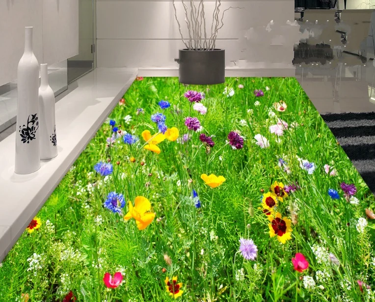 

[Self-Adhesive] 3D Sunflower Green Lawn 4 Non-slip Waterproof Photo Self-Adhesive Floor Mural Sticker WallPaper Murals Print