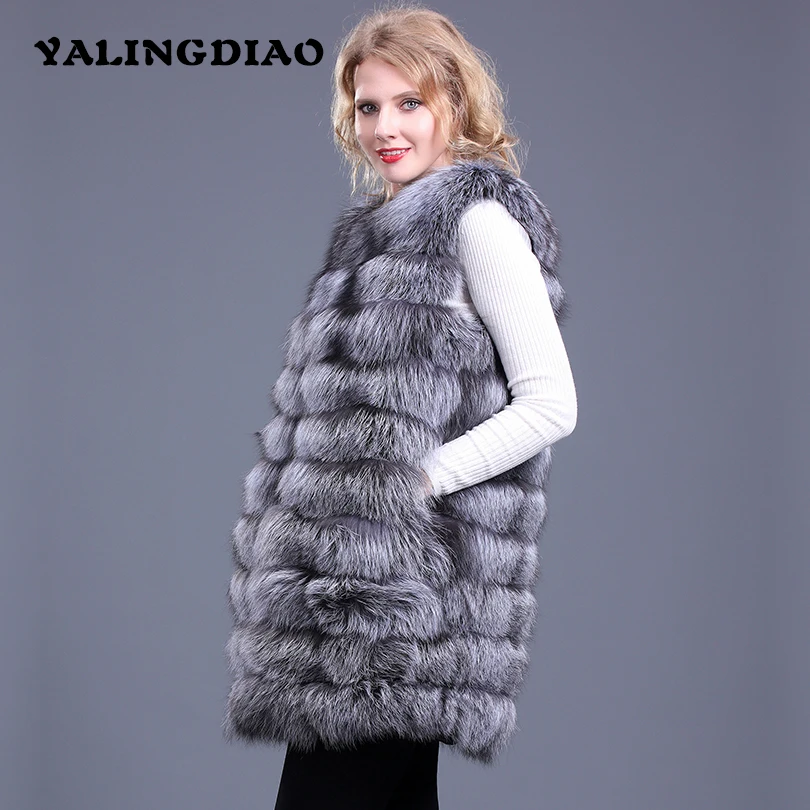 2018 Натуральный Реальный Лисий Мех животных жилет Длинные без рукавов куртки