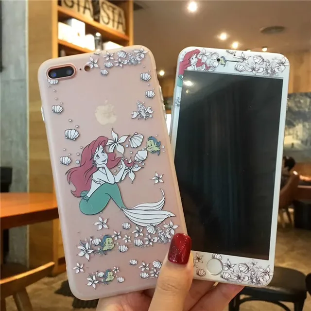 Алиса принцесса Русалка Рапунцель Жесткий PC+ TPU чехол для телефона для iphone 6 6S 7 8 Plus+ протектор экрана 3D 9H Закаленное стекло пленка