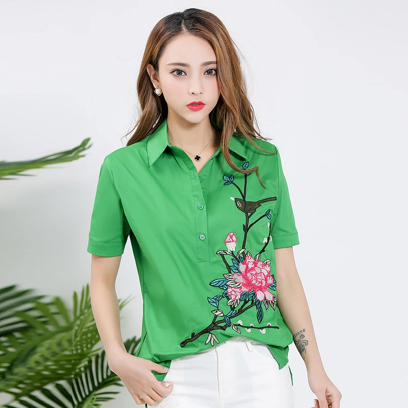 2017 Весна-осень новая рубашка с вышивкой стрейч модные корейской версии диких