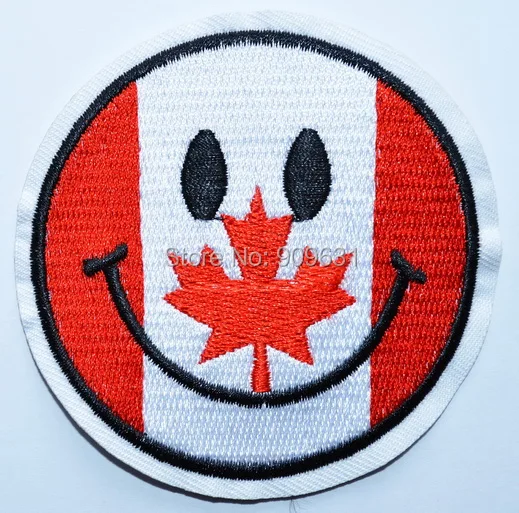 

Smiley face Canada Canadian flag smile retro fun applique iron-on patch ~ iron on applique ~ Sew fashion embroidery patches