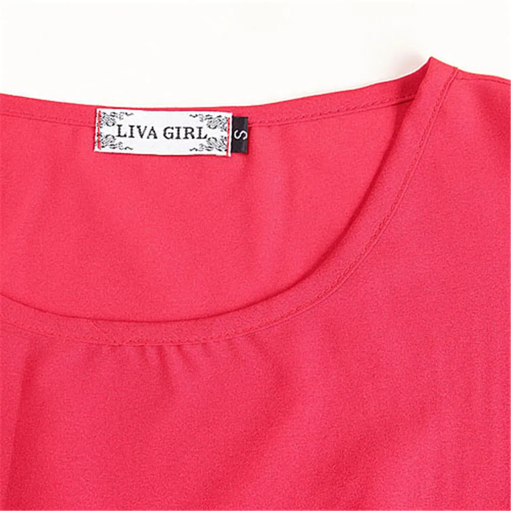 2015 Summer Style Women Chiffon Blouse Shirts Blusas Red Short Sleeve Shirt Feminina Blusa Patchwork Camisa Tops LY1362MR |