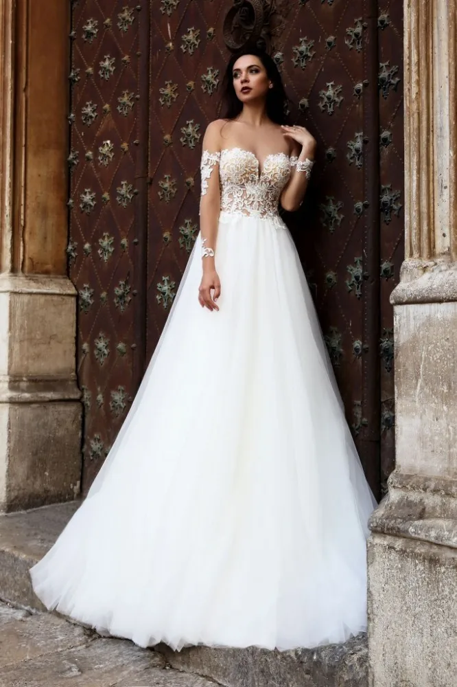 Vivian's Bridal 2019 Пышное многослойное Тюлевое ТРАПЕЦИЕВИДНОЕ свадебное платье