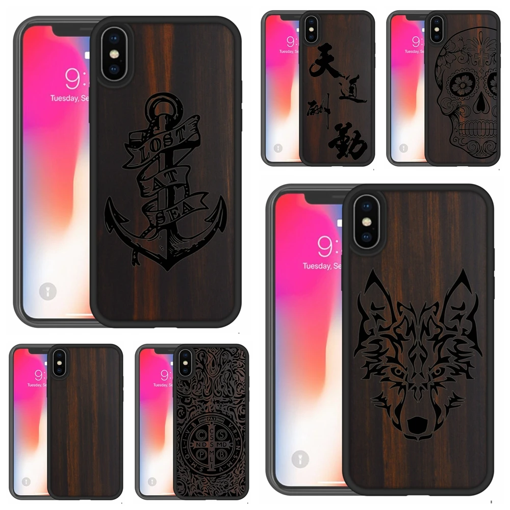 Черный Деревянный пиратский якорь резьба по дереву чехол для телефона iPhone X XR XS Max