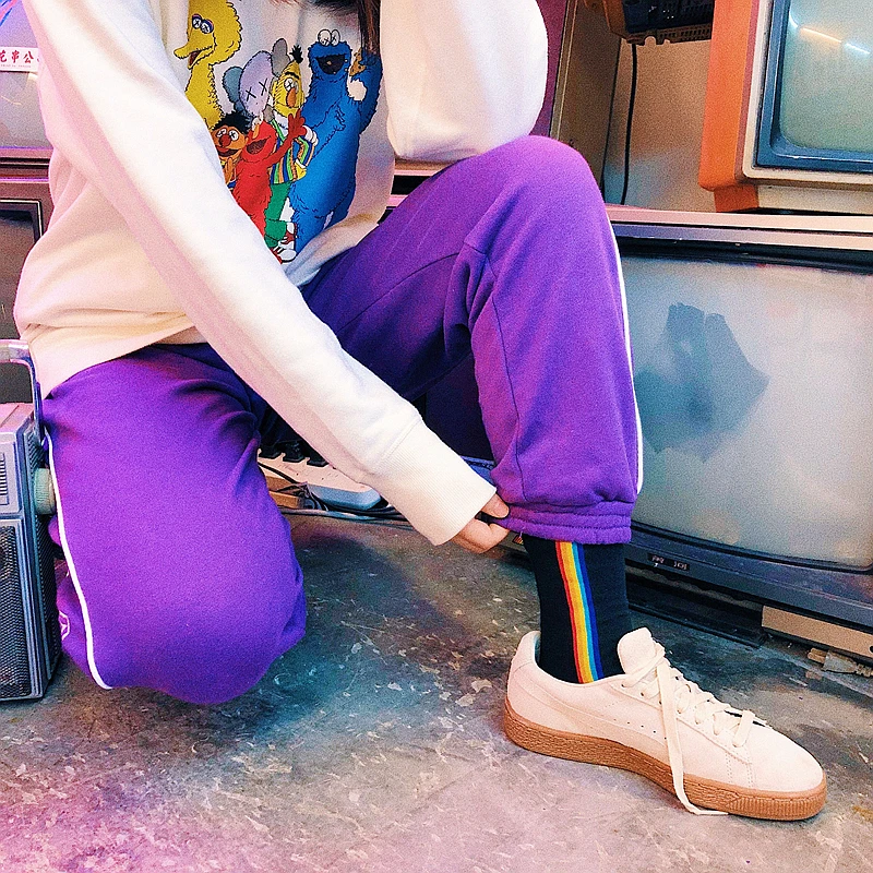 Фото Женские короткие носки SP & CITY хлопковые в полоску с рисунком радуги стиле