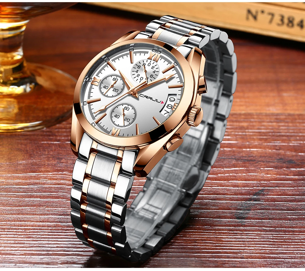 Relogio Masculino CRRJU мужские часы лучший бренд класса люкс водонепроницаемые 24 часа дата Кварцевые часы мужские кожаные спортивные наручные часы