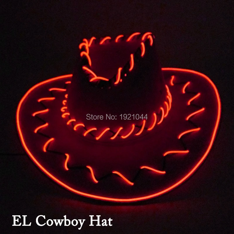 

New Design Fashion Cowboy Glowing Hat flashing Party Hat props Neon Light Up EL cable rope DC-3V Steady on Glow Party Supplies
