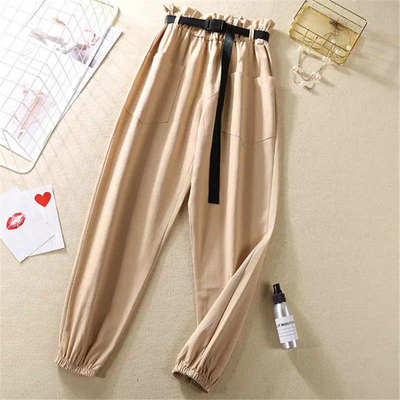 Сезон весна-лето; брюки с высокой талией; Pantalon Femme; Повседневная Уличная одежда; черные брюки; женская одежда; свободные женские брюки-карго; Q1250
