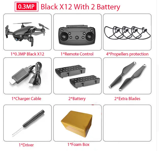 0.3MP 2B Foam box X12 X12S WiFi FPV RC Дрон с 0.3MP/1080 P/4 K HD Двойная камера оптический поток RC Квадрокоптер для игрушек Детский Дрон vs SG106 Visuo xs816 - Цвет: 0.3MP 2B Foam box