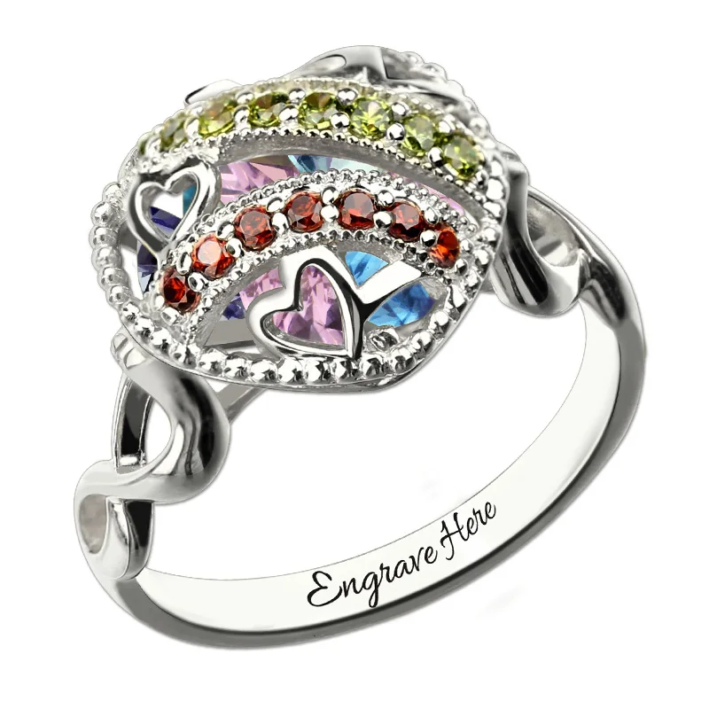 

AILIN Caged Heart Locket Infinity Ring Sterling Silver Birthstone Ring Engraved Infinity Ring Mother's Gift for Grandma