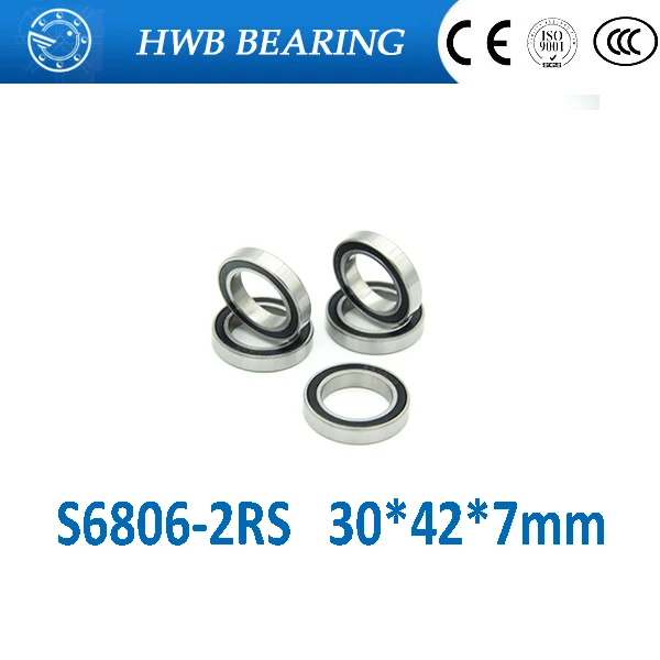 Free Shipping 2pcs S6806-2RS (30*42*7 mm) Stainless steel hybrid ceramic ball bearing sc6806 2rs S6806 2RS for bicycle part |