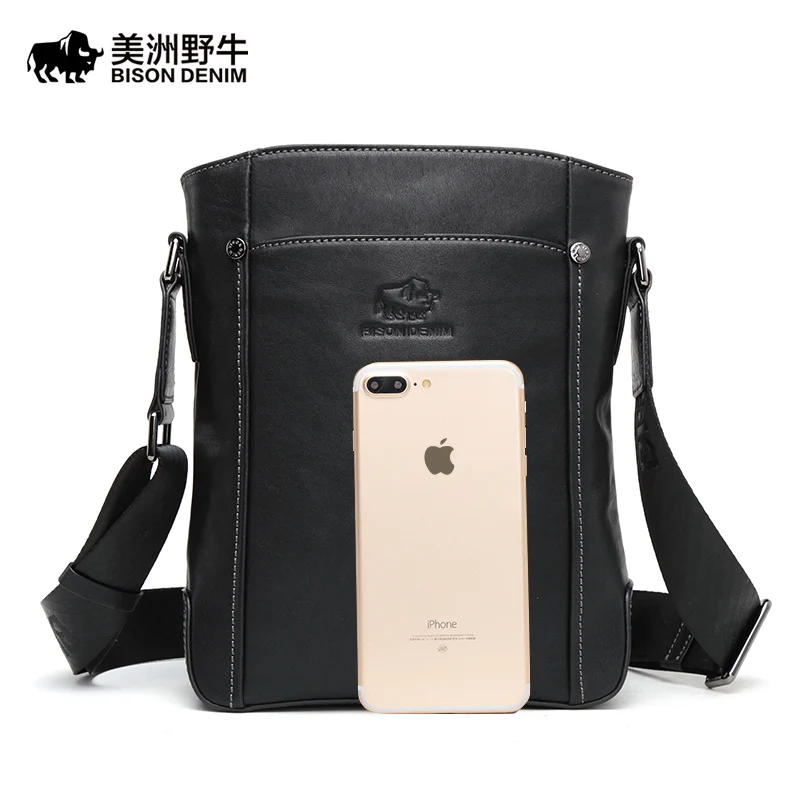 BISON DENIM брендовая мужская сумка через плечо из натуральной кожи мужской портфель