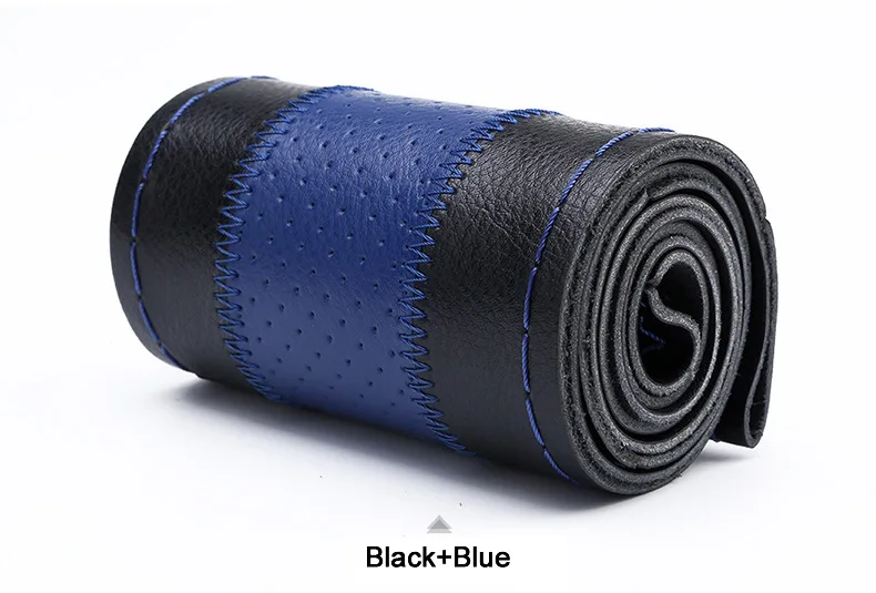 Black Blue 37/38 см из натуральной яловой кожи универсальный чехол рулевого колеса автомобиля оплетка мульти Цвет крышка рулевого колеса для Для мужчин Для женщин автомобильные аксессуары - Название цвета: Black Blue