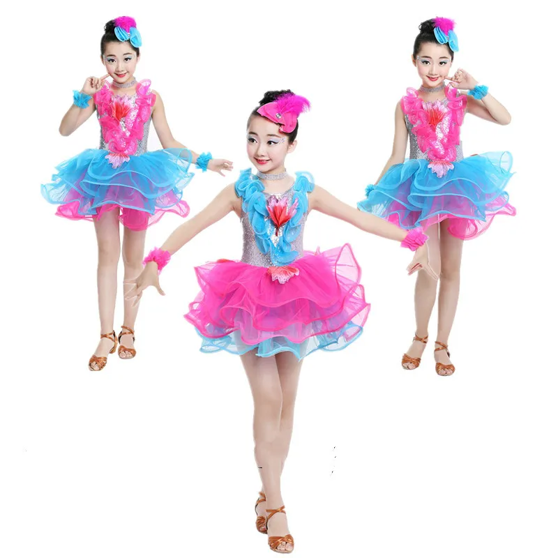 

Girls ballet new children's performance clothing female princess fluffy skirt stage Latin dance sequins performance clothing