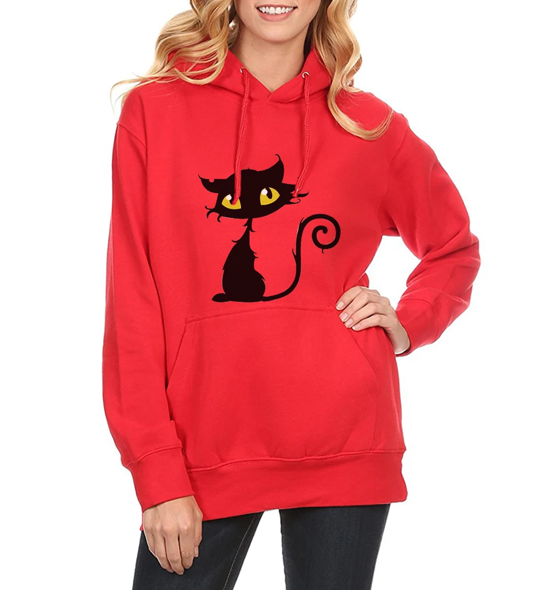 

Hoodies For Women 2018 Spring Winter Fleece Sweatshirt Black Cat Print Hipster Streetwear Women's Sportswear Harajuku Hoody Kpop