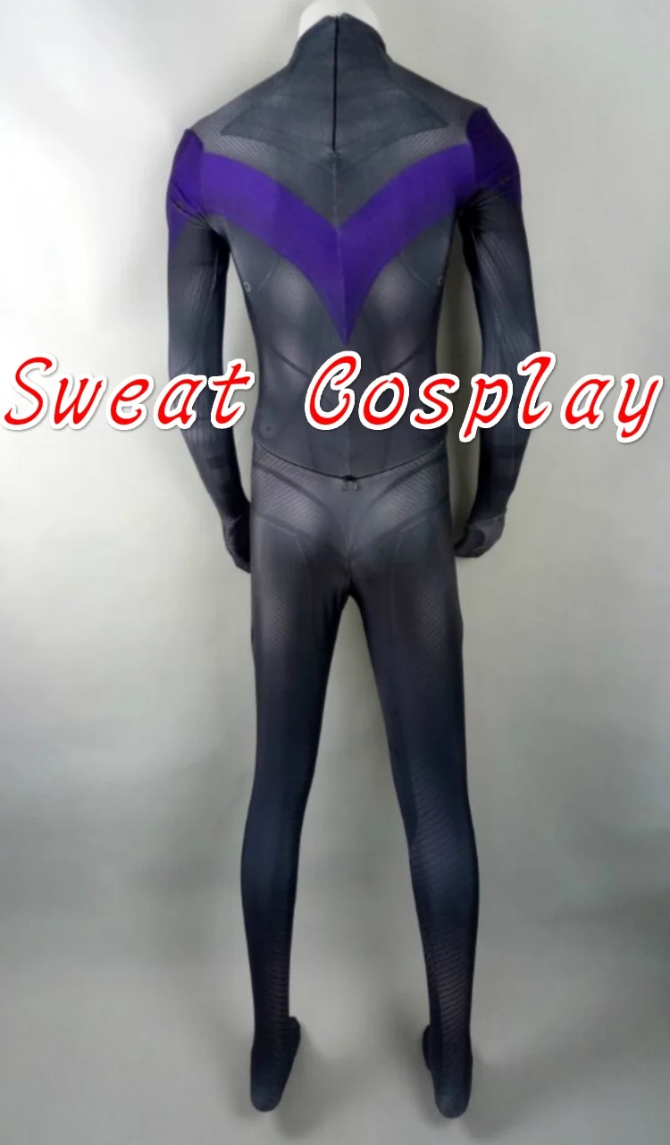 Высокое качество Batman Arkham City Nightwing костюм Дик Грейсон Фиолетовый спандекс лайкра костюм с мышечной обивка Косплэй костюм