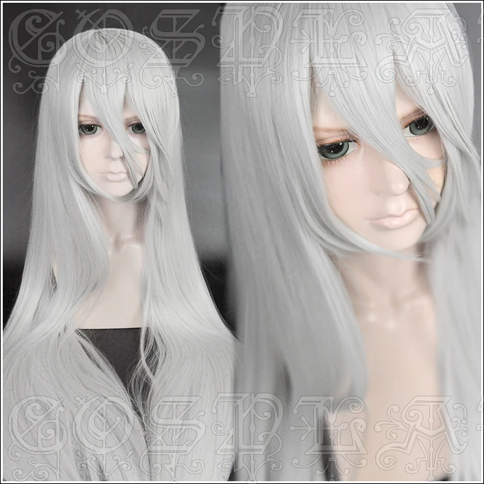 

Game NieR Automata YoRHa Type A No.2 A2 Cosplay Wigs Silver White Long Heat Resistant Synthetic Hair Wig + Wig Cap
