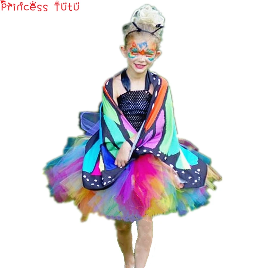 Bright Candy Rainbow Butterfly Girl Tutu Dress Little Kids Girls Halloween Costume Outfit Baby Birthday Party Up | Детская одежда и