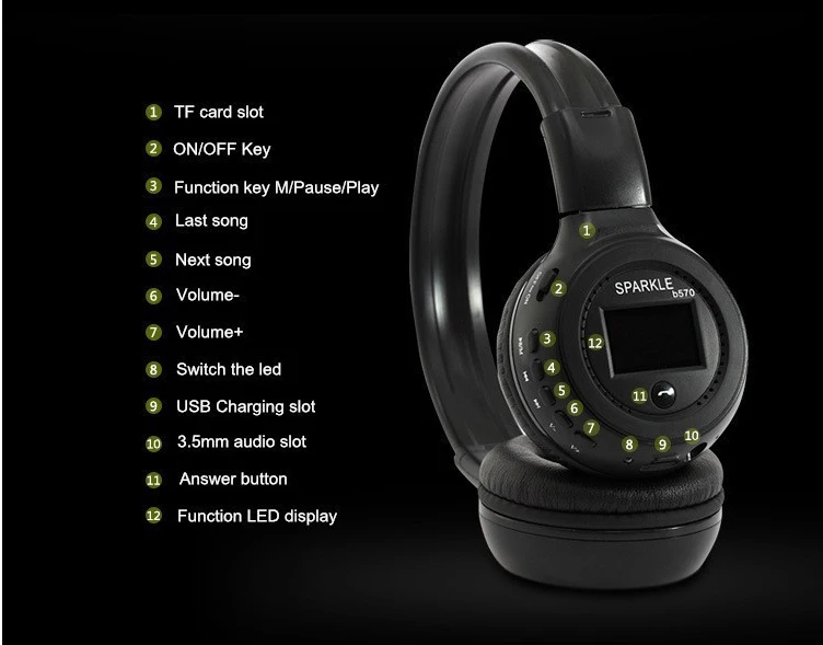Хорошее качество,, Zealot B570, стерео Беспроводная гарнитура, Bluetooth наушники, повязка на голову, гарнитура с FM TF, светодиодный индикатор для mp3