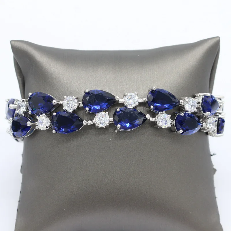 EIOLZJ Dark Blue Cubic Zirconia Silver Bracelets for Women Length 20cm Female bracelet with White Zircon Stamp 925 Free Box | Украшения и