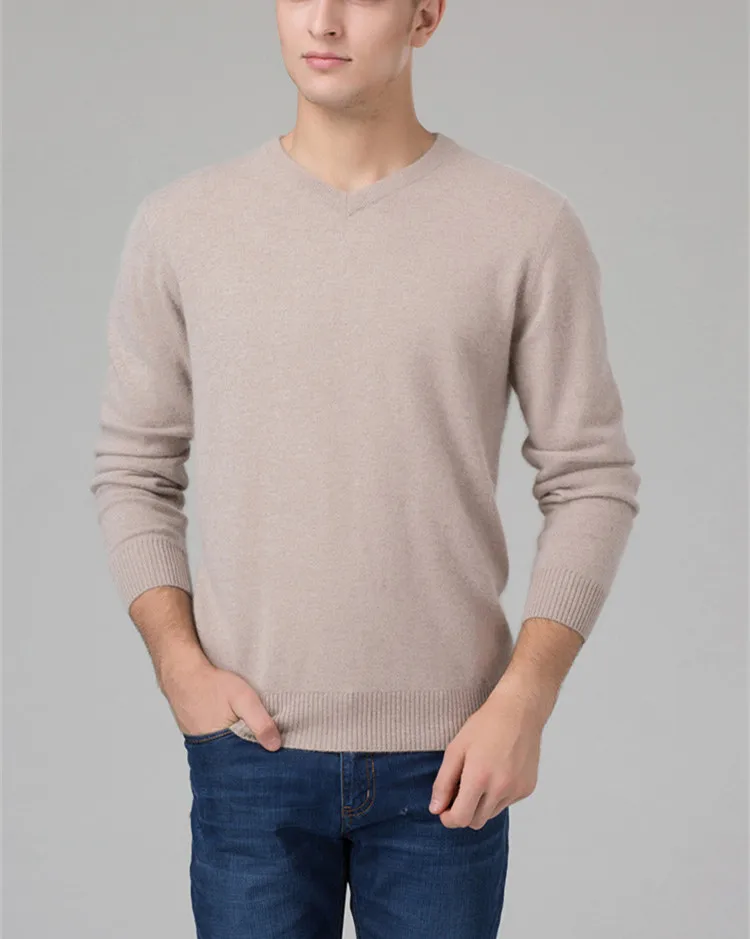 Мужской деловой пуловер из 100% козьего кашемира свитер с v-образным вырезом