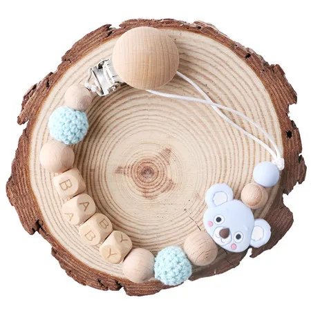 koala candy blue Давайте сделаем 1 шт. детский Прорезыватель Koala Корона соска цепь вязание крючком пищевой силиконовый бисер продукт прорезыватель игрушки деревянный Прорезыватель - Цвет: koala candy blue