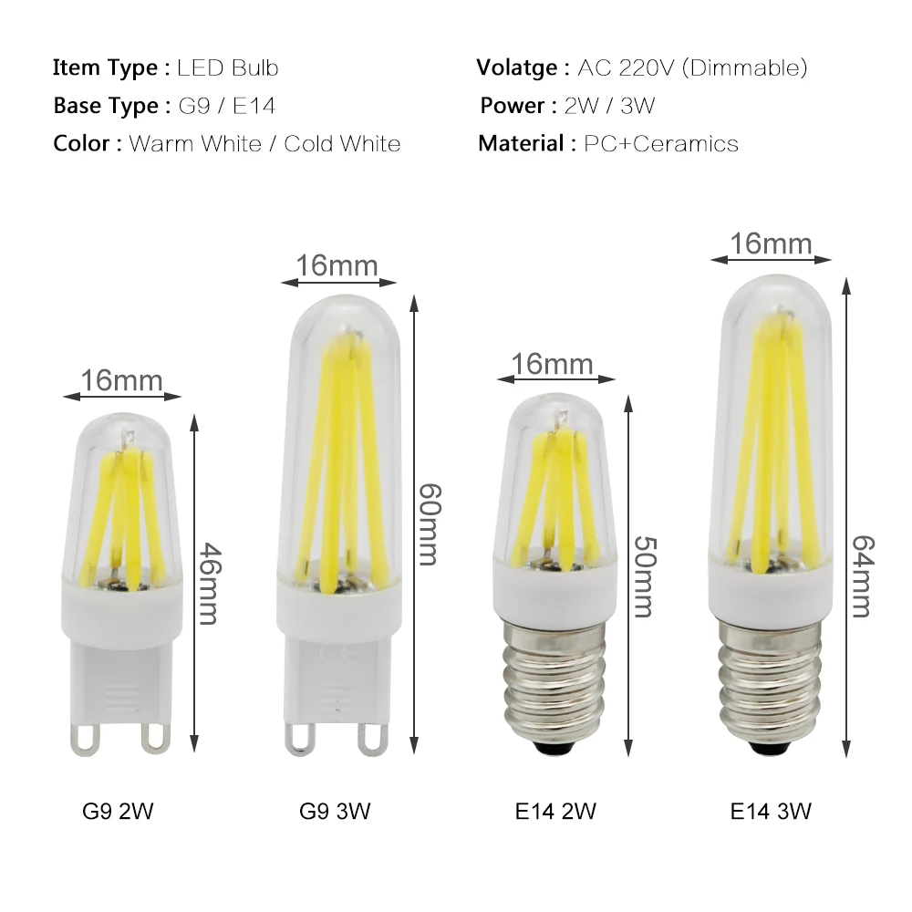 Мини Крытая Лампа 220V диммируемая нить LED G9 E14 лампы для спальни | Лампы и освещение