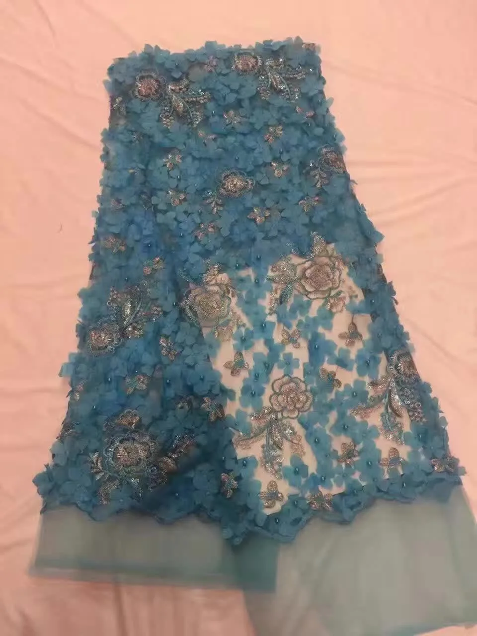 African Pearl stone High Quality Net Lace French Voile Guipure tulle mesh Fabric For dress with beads in black HY29-974 | Дом и сад