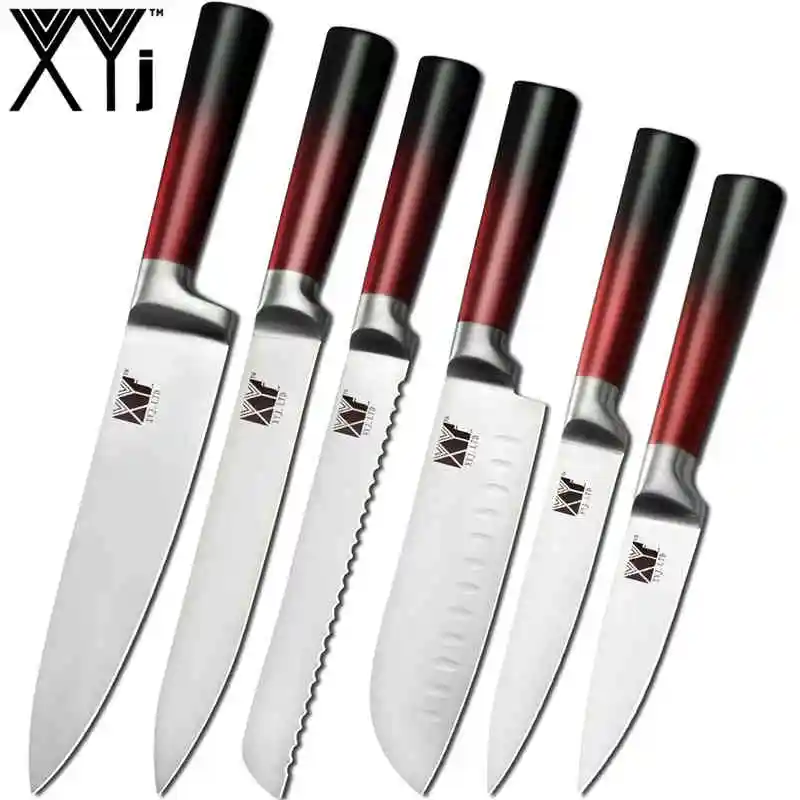 6pcs set XYj набор кухонных ножей шеф-повара для нарезки хлеба Santoku нож для очистки овощей 8 ''подставка для кухонных ножей гаджет для приготовления пищи Acceossory - Цвет: 6pcs set