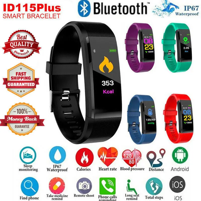Умный Браслет, спортивный Bluetooth браслет, пульсометр, часы, фитнес-трекер, 115 Plus, SmartBand PK Mi band 2