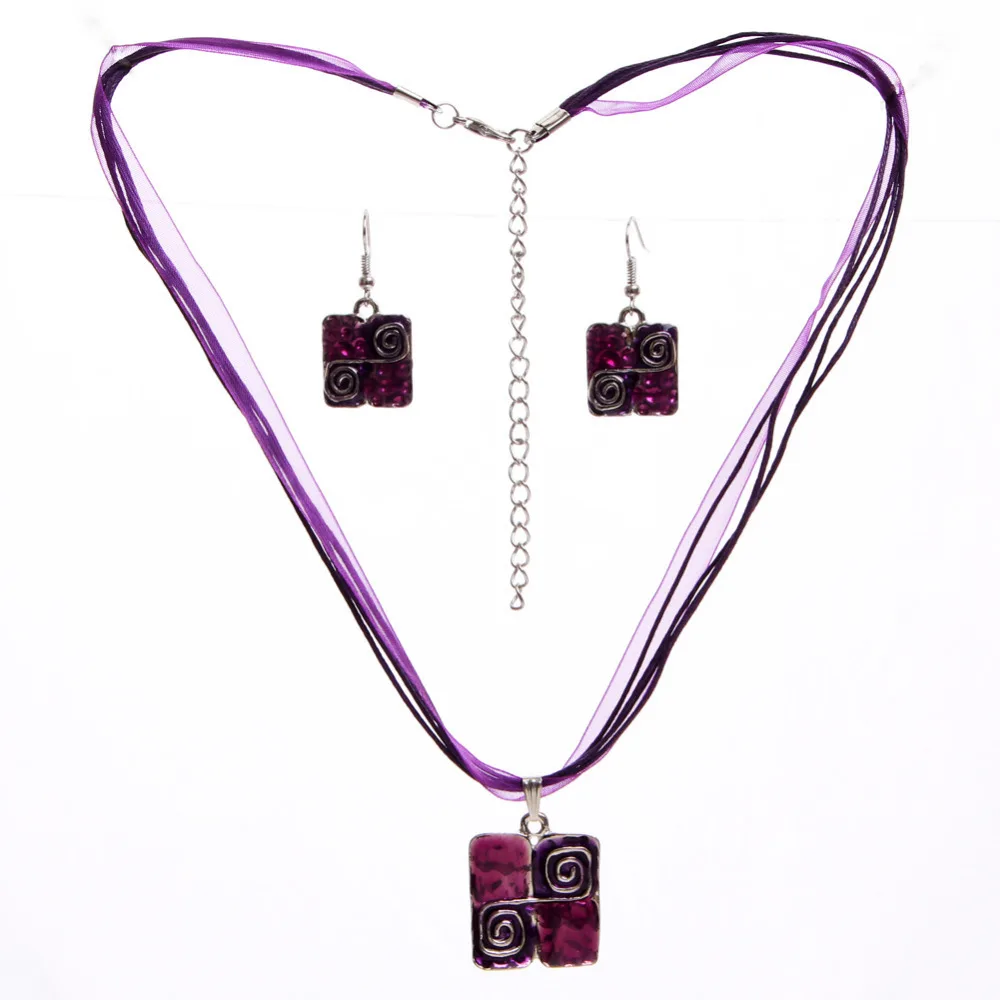 Модные ювелирные наборы винтажная цепочка из кожаной веревки с фиолетовым