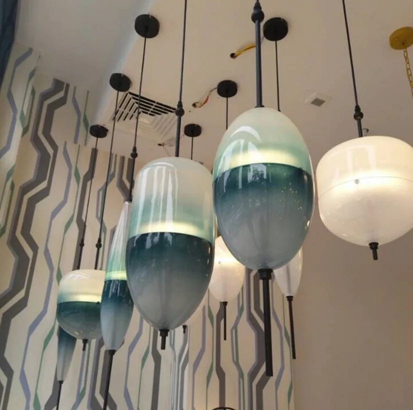 Post Modern Venice Glass Drop LED Pendant Light Blue Art Decor Lamp Simple White Hanging | Освещение